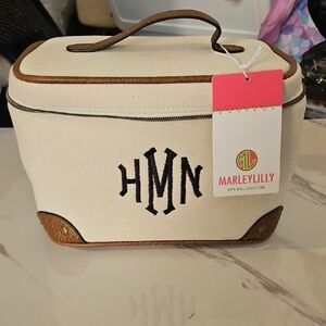 Marley Lilly Cream Canvas Cosmetic Case with Black Monogram